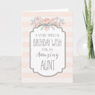 Vintage Floral Pink Stripes Aunt Birthday Card