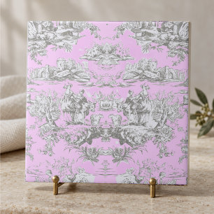 Vintage Floral Pink Toile de Jouy Lake Monogram Tile