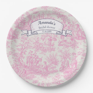 Vintage floral pink toile de jouy shower  paper plate