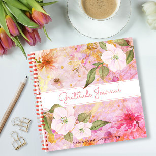 Vintage floral pink watercolor gratitude journal