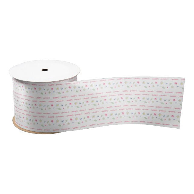 Vintage Floral Pink White Pattern Satin Ribbon (Spool)