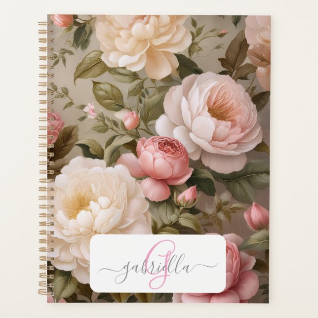 Vintage Floral Planner with Name & Monogram (Front)