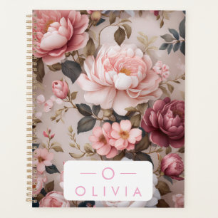Vintage Floral Planner with Name & Monogram