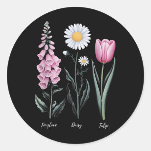 Vintage Floral Plant Foxglove Daisy Tulip Flower G Classic Round Sticker