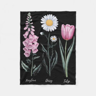 Vintage Floral Plant Foxglove Daisy Tulip Flower G Fleece Blanket