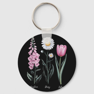 Vintage Floral Plant Foxglove Daisy Tulip Flower G Key Ring