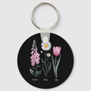 Vintage Floral Plant Foxglove Daisy Tulip Flower G Key Ring