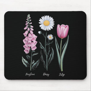 Vintage Floral Plant Foxglove Daisy Tulip Flower G Mouse Mat
