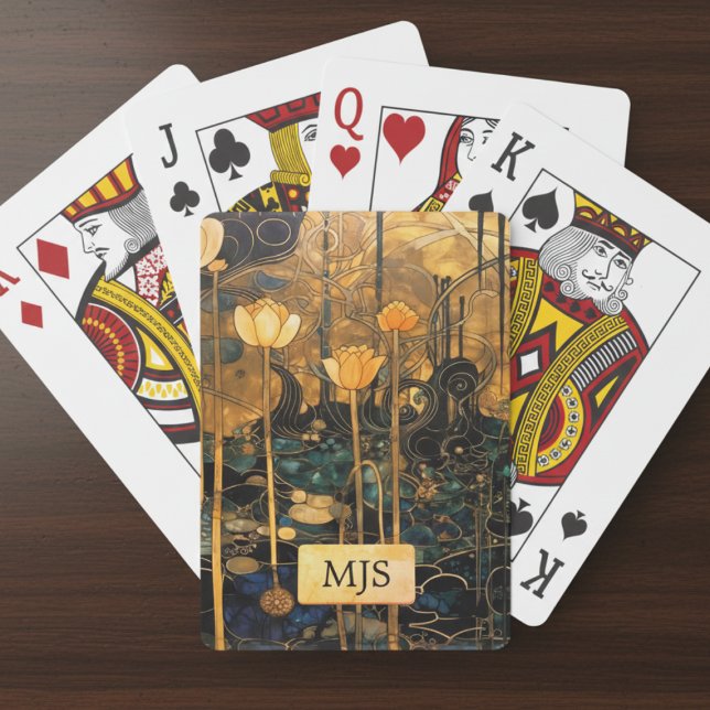 Vintage Floral Playing Cards (elegant Art Nouveau floral poker playing cards with personalized monogram)