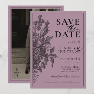 Vintage Floral Plum Purple Elegant Photo Wedding Save The Date