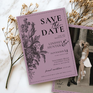 Vintage Floral Plum Purple Elegant Photo Wedding Save The Date