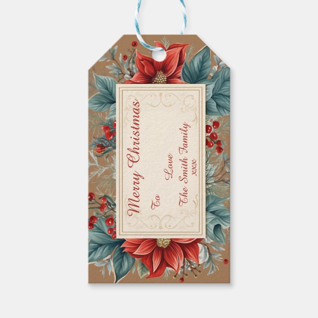 Vintage Floral Poinsettia Gift Tag (Front)