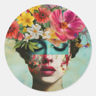 Vintage Floral Portrait Classic Round Sticker