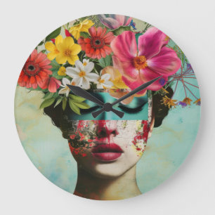 Vintage Floral Portrait Large Clock