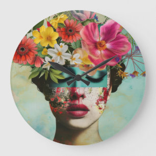 Vintage Floral Portrait Large Clock