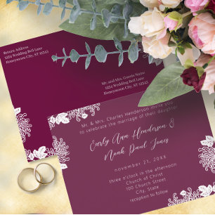Vintage Floral Possessed Plum Wedding Invitation Postcard