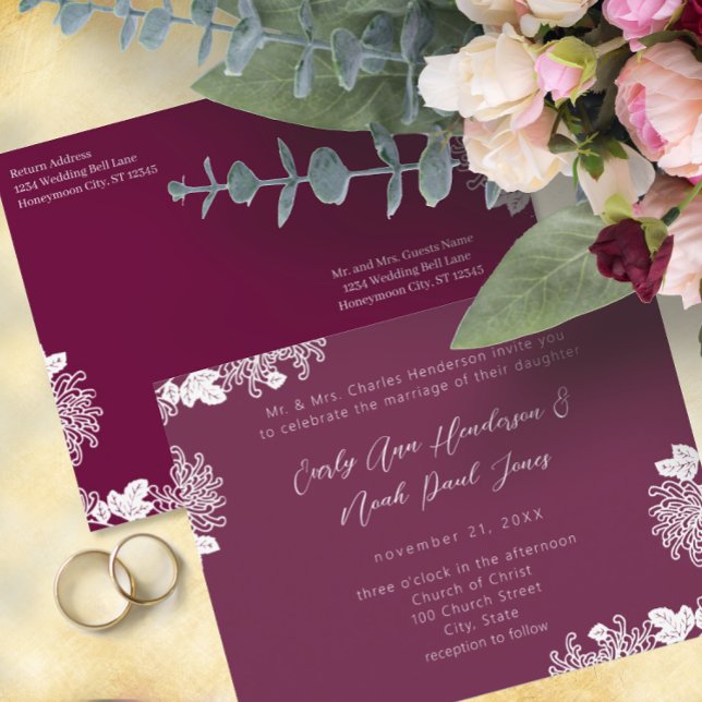 Vintage Floral Possessed Plum Wedding  Invitation Postcard (Creator Uploaded)