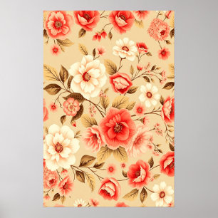 Vintage Floral Print, Antique Rose Printable Wall Poster