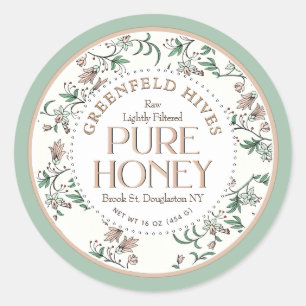 Vintage Floral Print Bees Spring Green Raw Honey  Classic Round Sticker