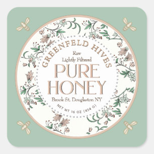Vintage Floral Print Bees Spring Green Raw Honey Square Sticker