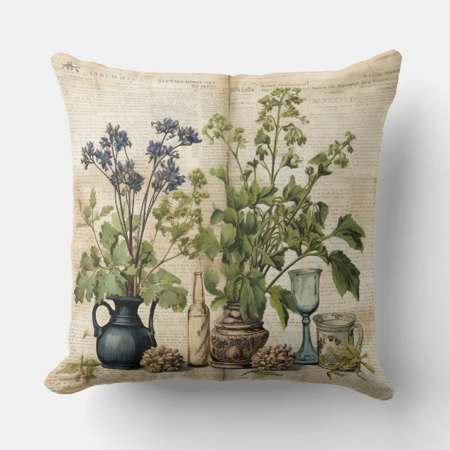 Vintage Floral Print Pillow (Front)