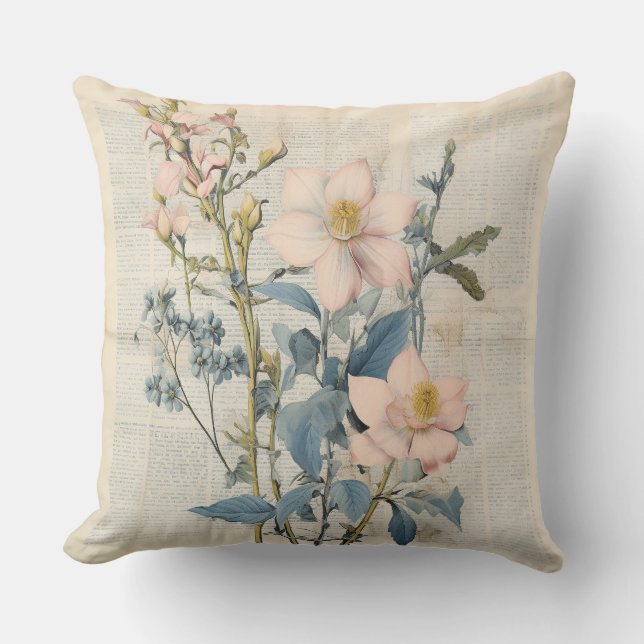 Vintage Floral Print Pillow (Front)