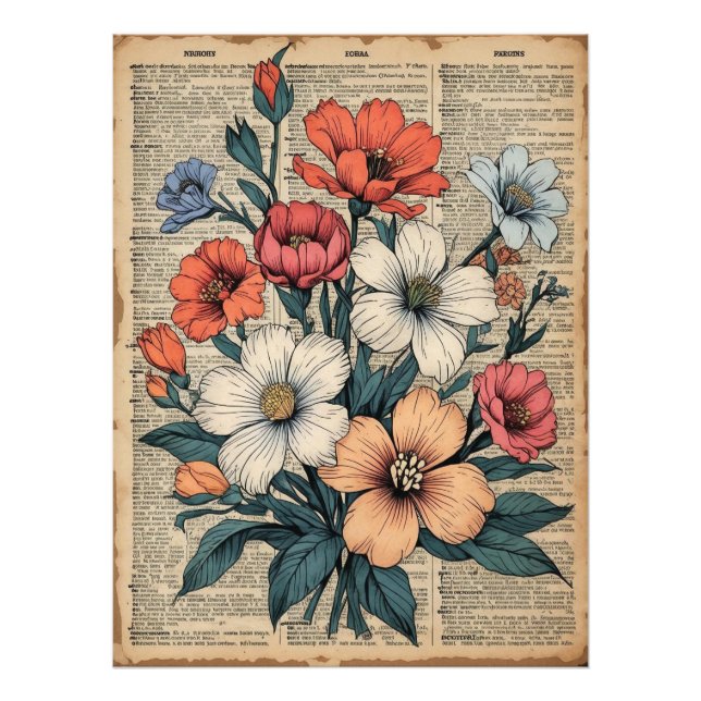 🌷Vintage Floral Printable Wall Art - Dictionary  (Front)