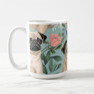Vintage Floral Pug Pattern Cute Botanical Dog  Coffee Mug