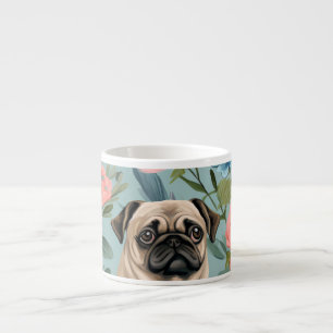 Vintage Floral Pug Pattern Cute Botanical Dog Espresso Cup