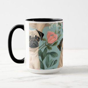 Vintage Floral Pug Pattern Cute Botanical Dog Mug