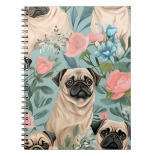Vintage Floral Pug Pattern Cute Botanical Dog Notebook