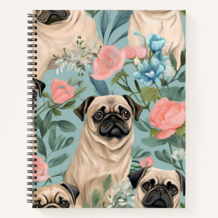 Vintage Floral Pug Pattern Cute Botanical Dog  Notebook