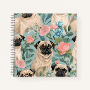 Vintage Floral Pug Pattern Cute Botanical Dog  Notebook