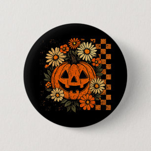 Vintage Floral Pumpkin Halloween Retro Jack O Lant 6 Cm Round Badge