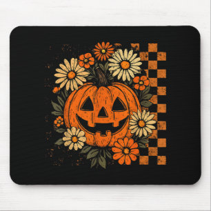 Vintage Floral Pumpkin Halloween Retro Jack O Lant Mouse Mat
