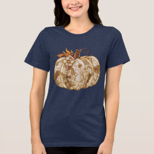Vintage Floral Pumpkin T-shirt Intricate Applique Tri-Blend Shirt
