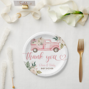 Vintage Floral Pumpkin Truck Baby Shower  Paper Plate