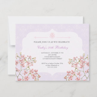 Vintage Floral Purple Damask Adult Birthday Party Invitation