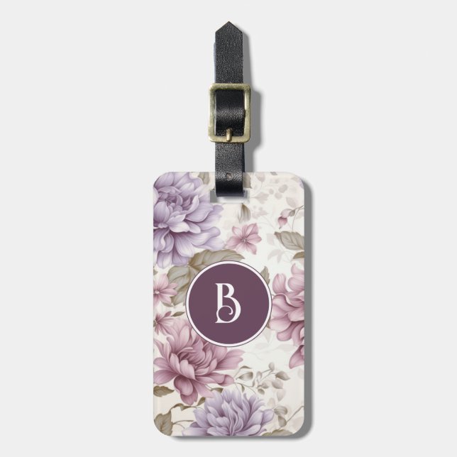 Vintage Floral Purple Luggage Tag (Front Vertical)