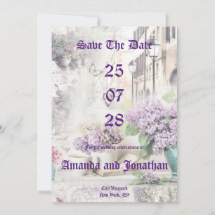 Vintage Floral Purple Save the Date Card