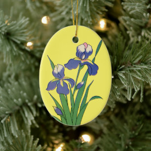 Vintage Floral, Purple Spring Garden Iris Flowers Ceramic Tree Decoration