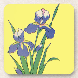 Vintage Floral, Purple Spring Garden Iris Flowers Coaster