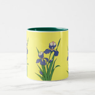 Vintage Floral, Purple Spring Garden Iris Flowers Two-Tone Coffee Mug