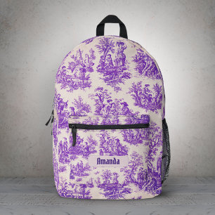 Vintage floral purple toile de jouy monogram dopp printed backpack