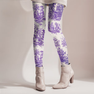 Vintage floral purple toile de jouy monogram leggings