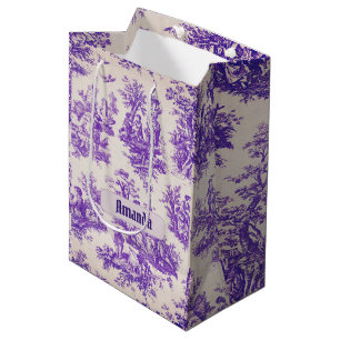 Vintage floral purple toile de jouy monogram medium gift bag