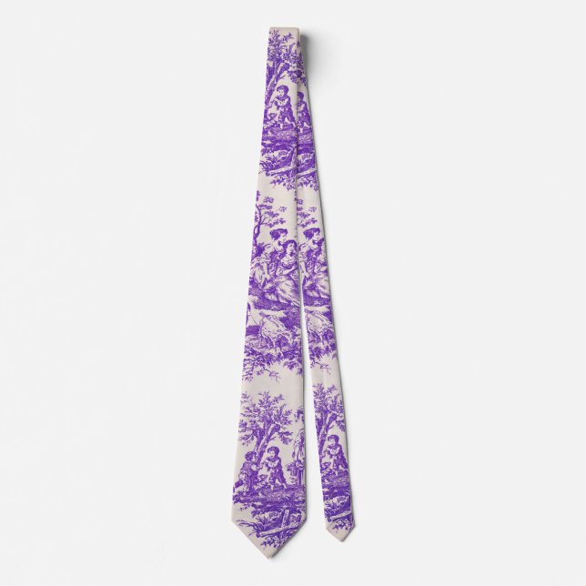 Vintage floral purple toile de jouy tie (Front)