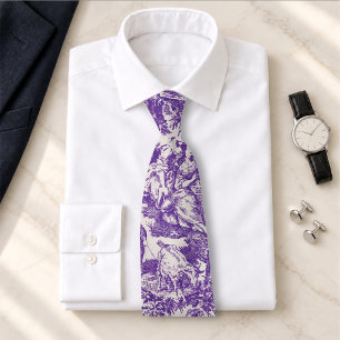 Vintage floral purple toile de jouy tie