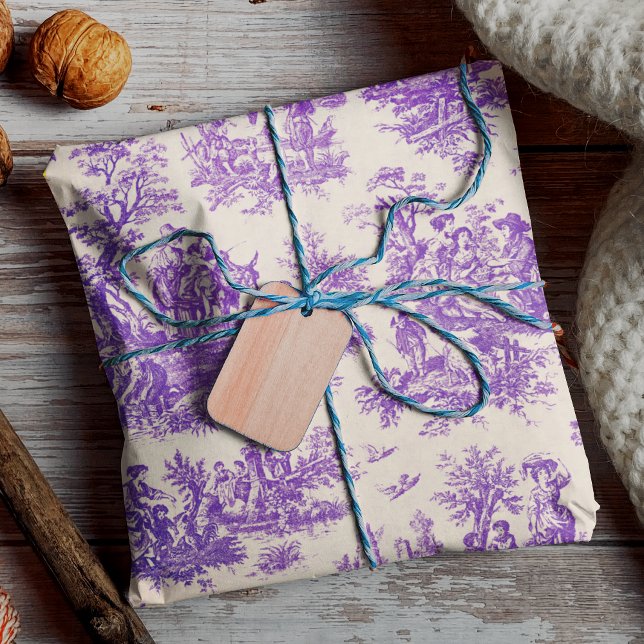 Vintage floral purple toile de jouy wrapping paper sheet (Creator Uploaded)