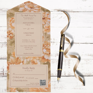 Vintage Floral QR Code All In One Invitation
